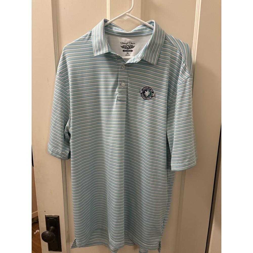 Straight Down Performance Golf Polo Shirt XL Blue Green Stripe Ivanhoe Cup 2021